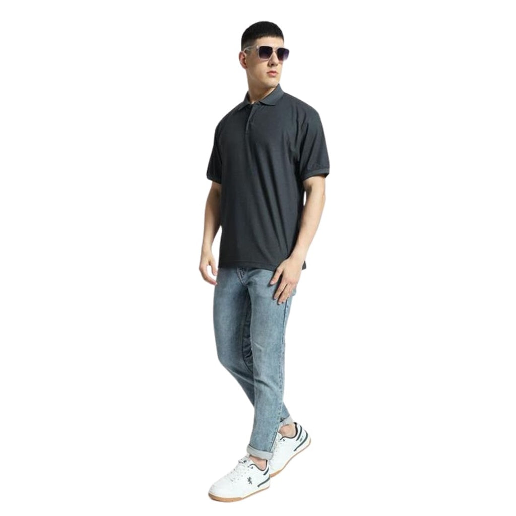 Santhome COMO - Premium Texture Knit Polo Shirt Charcoal Gray