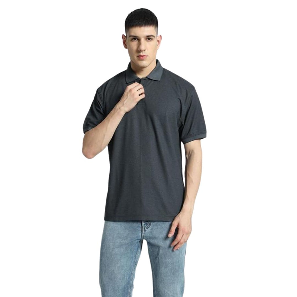 Santhome COMO - Premium Texture Knit Polo Shirt Charcoal Gray