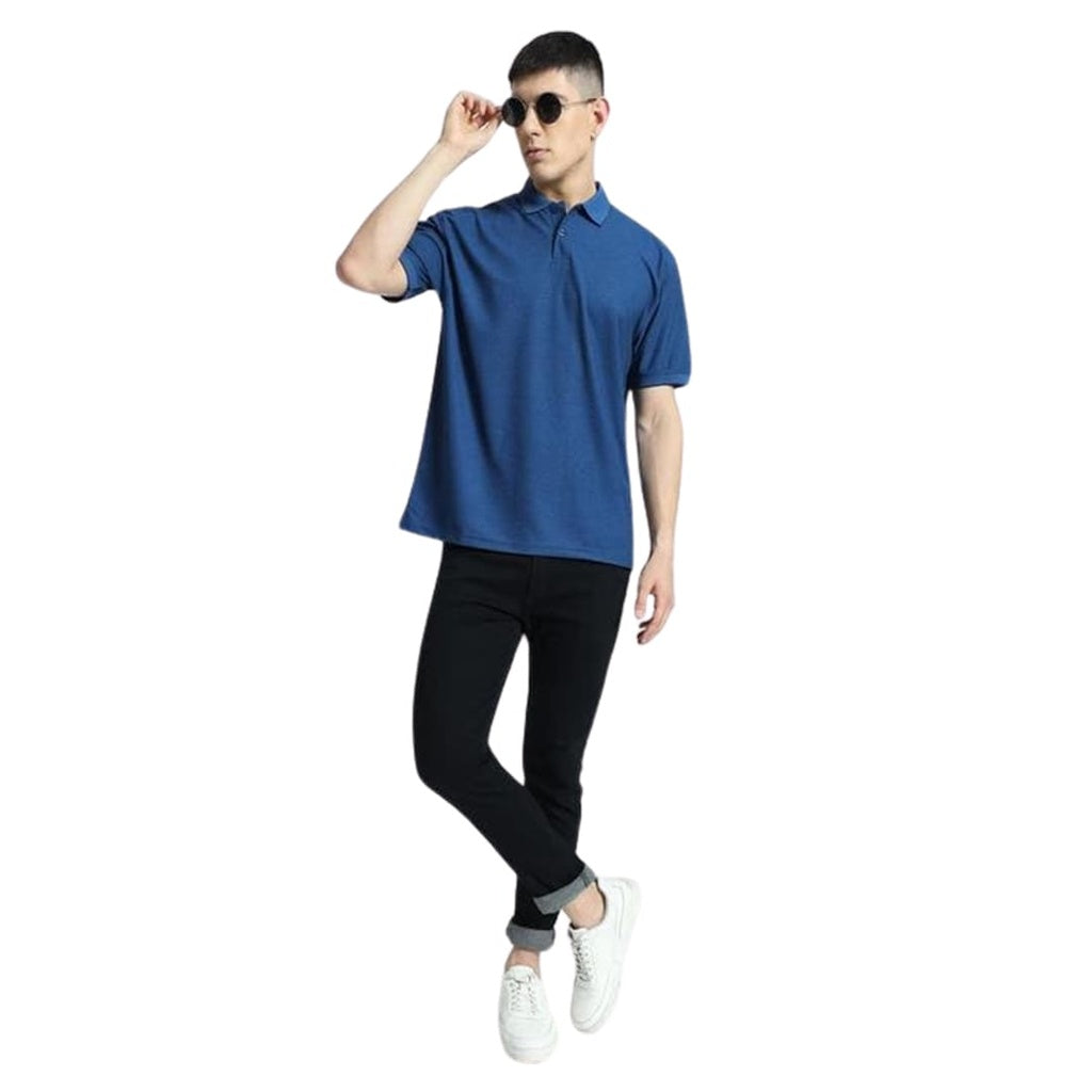 Santhome COMO - Premium Texture Knit Polo Shirt Royal Black